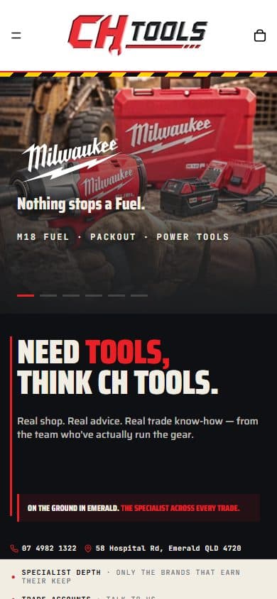 Homepage of CH Tools, chtools.com.au on a phone, captured September 2026
