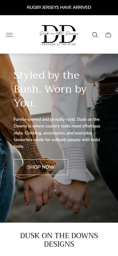 Homepage of Dusk on the Downs, duskonthedowns.com.au on a phone, captured September 2026