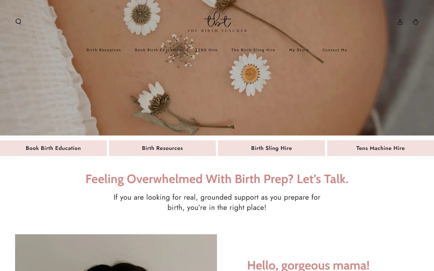 Homepage of The Birth Teacher, thebirthteacher.com, captured September 2026